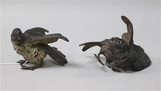 A pair of cold painted bronze models of birds